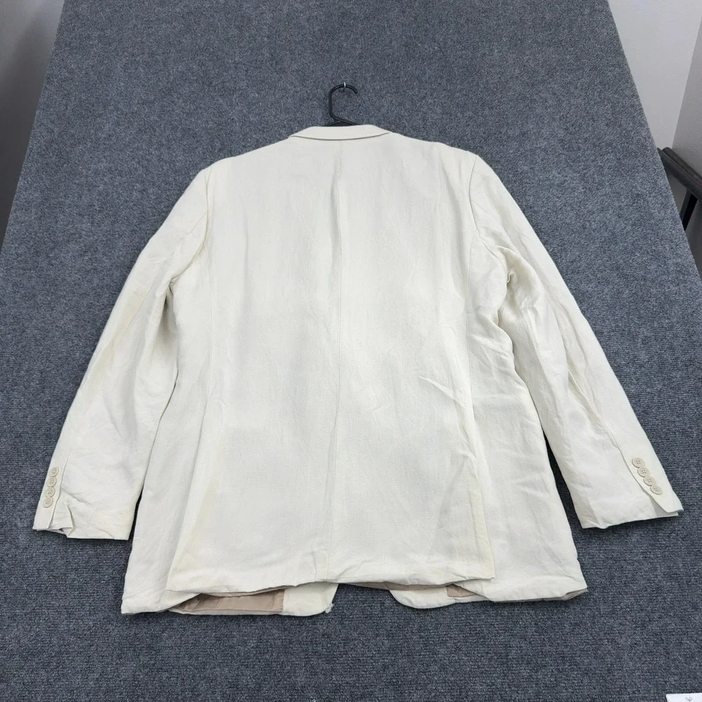 Andrew Fezza Blazer Mens 46L Cream Linen Rayon Blend Two Button Abner Classic